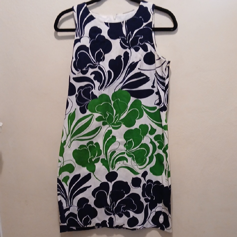 London Times Blue and Green Sleeveless Sheath Dress